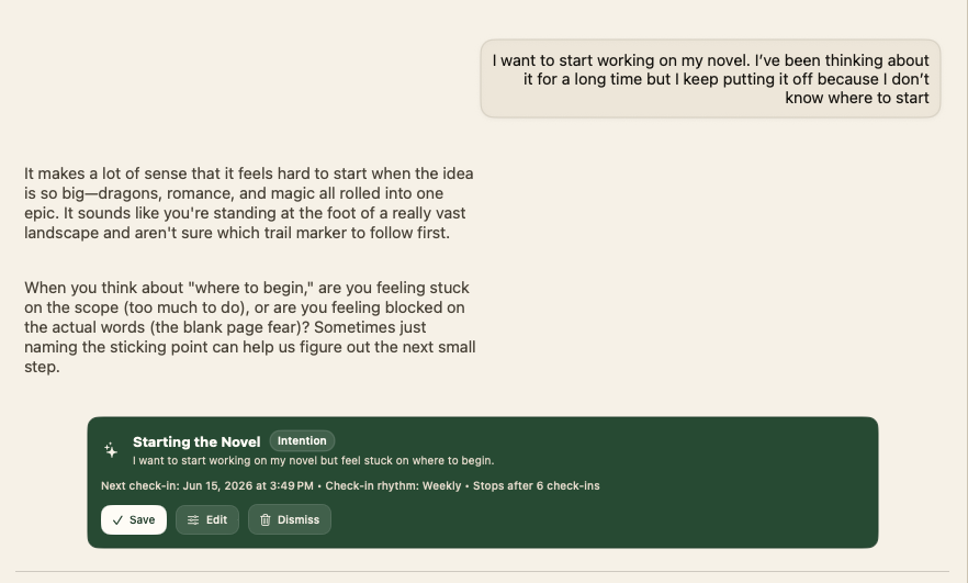 Harbour AI chat creating a follow-up for an important writing intention