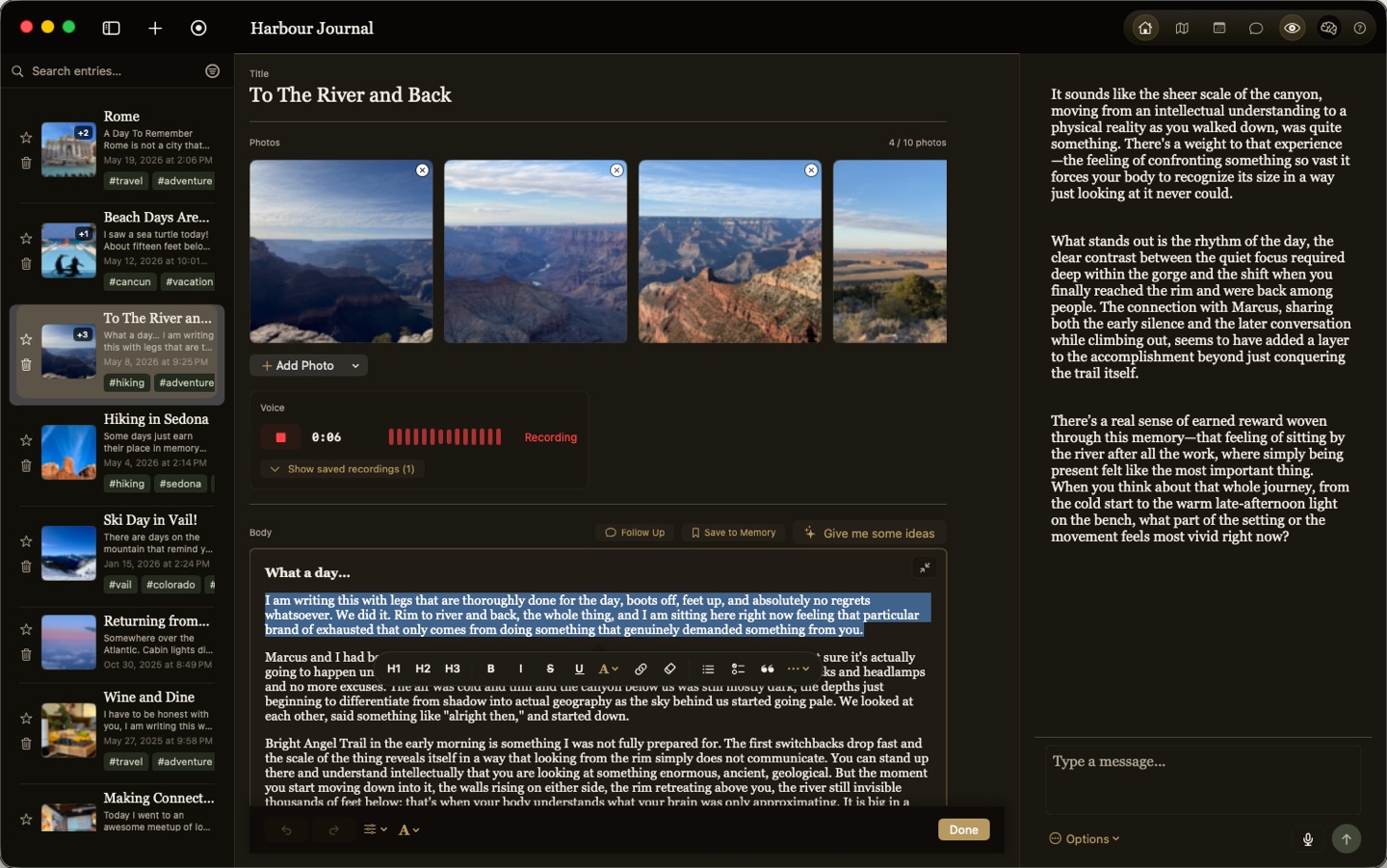 Harbour rich journal editor with formatting controls